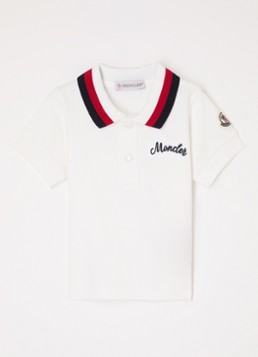 Moncler Jongens Polo van piqué katoen met logoborduring in de kleur Wit, maat: 68