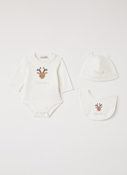 Moncler Meisjes Set van romper met muts en slab in giftbox 3-delig in de kleur Wit, maat: 56