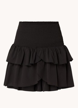 Neo Noir Dames Carin minirok met smockwerk en volant in de kleur Zwart, maat: 42