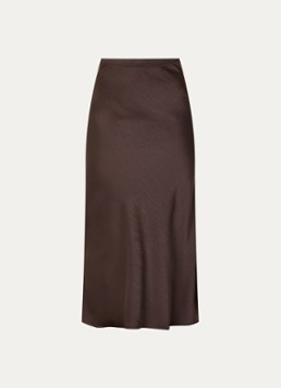 Neo Noir Dames Vicky maxi rok van satijn in de kleur Donkerbruin, maat: 34