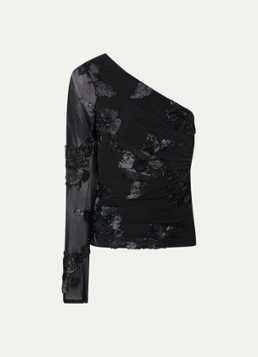 Neo Noir Dames Friana one shoulder top met bloemborduring in de kleur Zwart, maat: 40