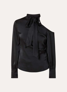 Neo Noir Dames Shirli tuniek van satijn met strikkraag in de kleur Zwart, maat: 34