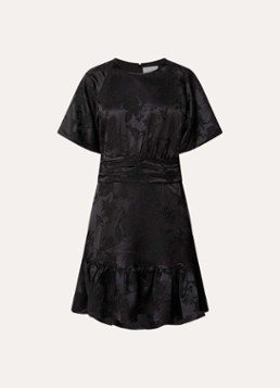Neo Noir Dames Sulli mini tuniekjurk met jacquard dessin en smockwerk in de kleur Zwart, maat: 40