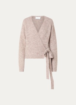 Neo Noir Dames Ronia grofgebreid vest in wolblend met strikceintuur in de kleur Donkerbeige, maat: 42