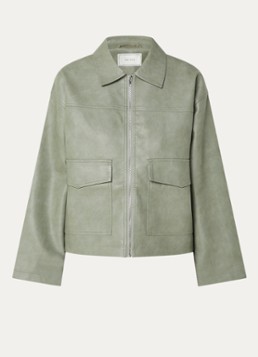Neo Noir Dames Jack van imitatieleer met klepzakken in de kleur Olijfgroen, maat: 42