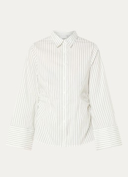 Neo Noir Dames Caroli blouse met streepprint en plooidetail in de kleur Groen, maat: 34