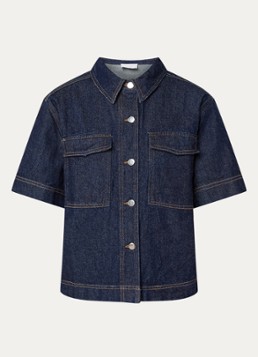 Neo Noir Dames Tiki blouse van denim met borstzakken in de kleur Donkerblauw, maat: 36