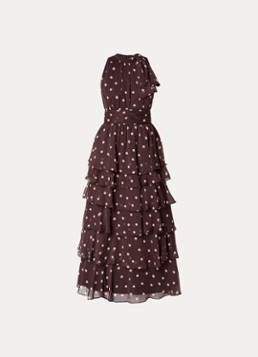 Neo Noir Dames Marli maxi jurk met stippenprint en volants in de kleur Donkerbruin, maat: 42