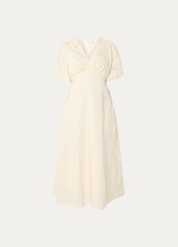 Neo Noir Dames Illana midi jurk met V-hals en pofmouw in de kleur Lichtgeel, maat: 40
