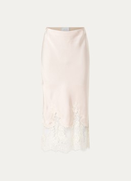 Neo Noir Dames Yelina midi rok van satijn met details van kant in de kleur Creme, maat: 42