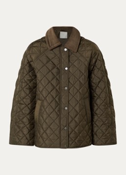 Neo Noir Dames Iva gewatteerd jack met quilt patroon en corduroy details in de kleur Legergroen, maat: 34