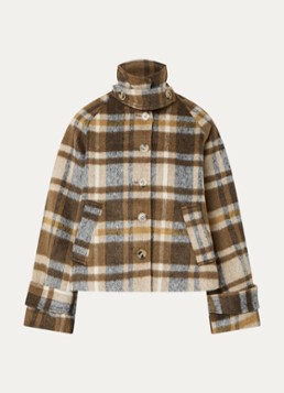 Neo Noir Dames Quinn jack in wolblend met ruitdessin en opstaande kraag in de kleur Camel, maat: 42