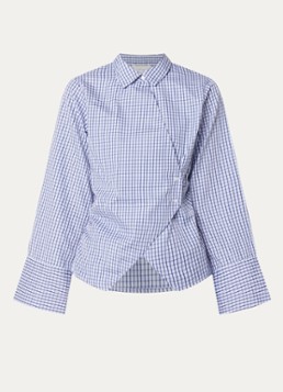 Neo Noir Dames Fenli blouse met ruitdessin en asymmetrische zoom in de kleur Blauw, maat: 38