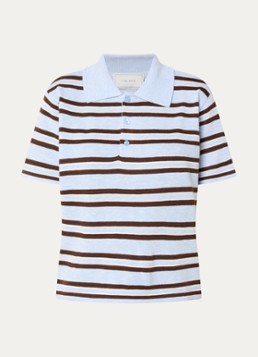 Neo Noir Dames Mulanni fijngebreide polo in wolblend met streepprint in de kleur Lichtblauw, maat: 36