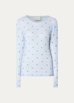 Neo Noir Dames Ella Space semi-transparante top van mesh met stippenprint in de kleur Lichtblauw, maat: 38