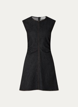 Neo Noir Dames Jubi mini jurk van chambray met plooidetail in de kleur Donkerblauw, maat: 34