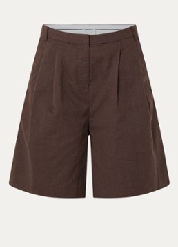 Neo Noir Dames Nika high waist wide fit pantalon in linnenblend in de kleur Donkerbruin, maat: 38