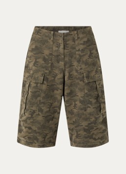 Neo Noir Dames Islana high waist loose fit korte cargobroek met camouflageprint in de kleur Legergroen, maat: 40