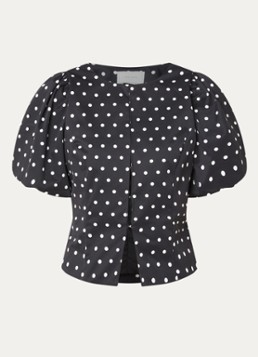 Neo Noir Dames Anela blouse met stippenprint en pofmouw in de kleur Zwart, maat: 42
