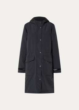 Ilse Jacobsen Dames Longline regenjas met klepzakken in de kleur Zwart