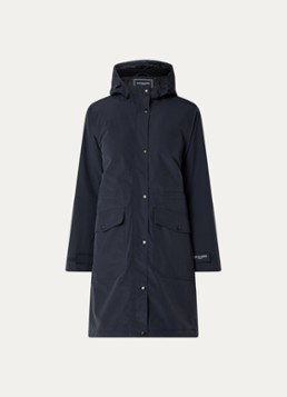 Ilse Jacobsen Dames Longline regenjas met klepzakken in de kleur Donkerblauw