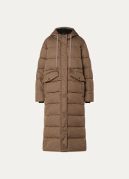 Ilse Jacobsen Dames Longline puffer jack met capuchon in de kleur Bruin