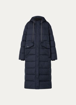 Ilse Jacobsen Dames Longline puffer jack met capuchon in de kleur Donkerblauw