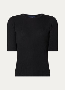 Soeur Dames Karina ribgebreide top in zijdeblend in de kleur Zwart, maat: 38