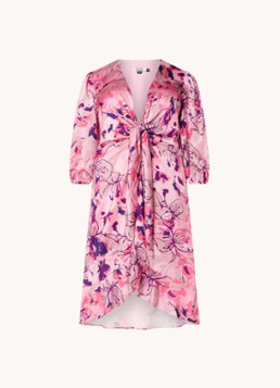 Chi Chi London Dames Mini jurk met V-hals en asymmetrische zoom in de kleur Roze