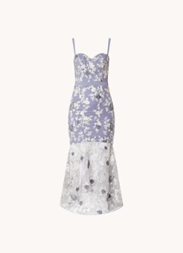 Chi Chi London Dames Peplum semi-transparante midi jurk van kant in de kleur Lavendel