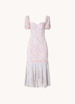 Chi Chi London Dames Midi jurk van kant met pofmouw in de kleur Lichtroze