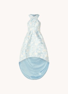 Chi Chi London Dames Midi jurk met jacquard bloemenprint en asymmetrische zoom in de kleur Lichtblauw