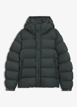 BOSS Heren Pufferjack met capuchon en waterafstotende coating in de kleur Open Green-377 / Groen