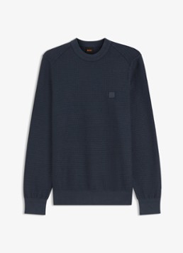 BOSS Heren Gestructureerde met logopatch van katoen en kasjmier in de kleur Dark Blue-406 / Blauw