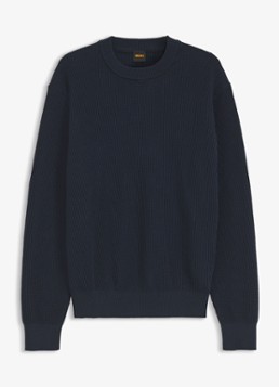BOSS Heren Ribgebreide trui met structuur in de kleur Blauw