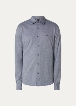 BOSS Heren Slim-fit overhemd van gemêleerde katoenen jersey in de kleur Donkerblauw