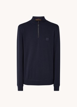 BOSS Heren Zetrust sweater met logo en halve rits in de kleur Dark Blue-404 / Blauw