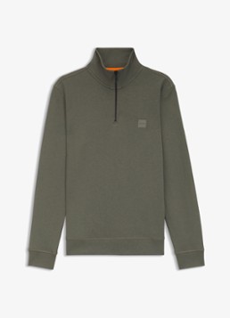 BOSS Heren Zetrust sweater met logo en halve rits in de kleur Open Grey-076 / Grijs