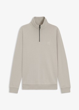 BOSS Heren Zetrust sweater met logo en halve rits in de kleur Open Grey-076 / Grijs