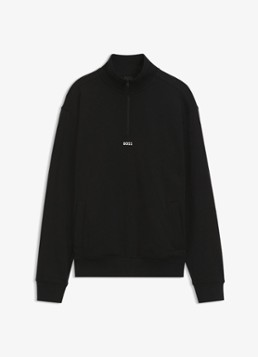 BOSS Heren Fijngebreide sweater met halve rits in de kleur Zwart
