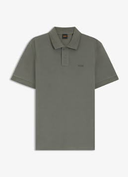 BOSS Heren Prime regular fit polo van piqué katoen met logo in de kleur Open Grey-070 / Grijs