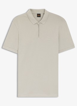 BOSS Heren Slim-fit polo van stretchkatoen met logopatch in de kleur Open Grey-076 / Grijs