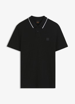 BOSS Heren Regular fit polo met getipte boorden in de kleur Zwart