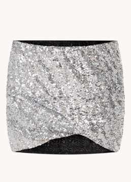 The Attico Dames Minirok met plooidetail en pailletten in de kleur Zilver, maat: 40