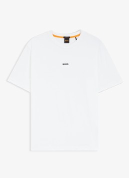 BOSS Heren T-shirt van stretchkatoen met contrastlogo in de kleur White-100 / Wit