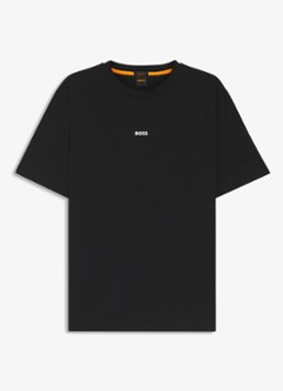 BOSS Heren T-shirt van stretchkatoen met contrastlogo in de kleur Black-001 / Zwart