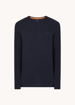 BOSS Heren Tempesto longsleeve met structuur en logo in de kleur Donkerblauw