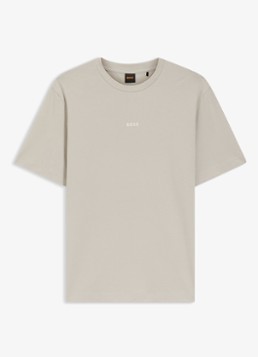 BOSS Heren T-shirt van stretchkatoen met contrastlogo in de kleur Open Grey-070 / Grijs