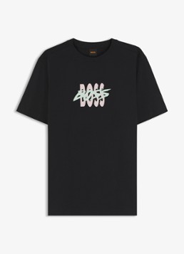 BOSS Heren T-shirt met logoprint in de kleur Black-001 / Zwart