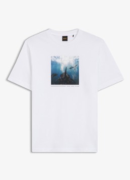 BOSS Heren T-shirt met print in de kleur Natural-101 / Wit